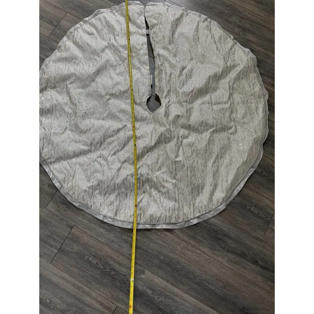 Metallic Silver Fabric Round Tree Skirt 50” Glitter Contemporary Modernist